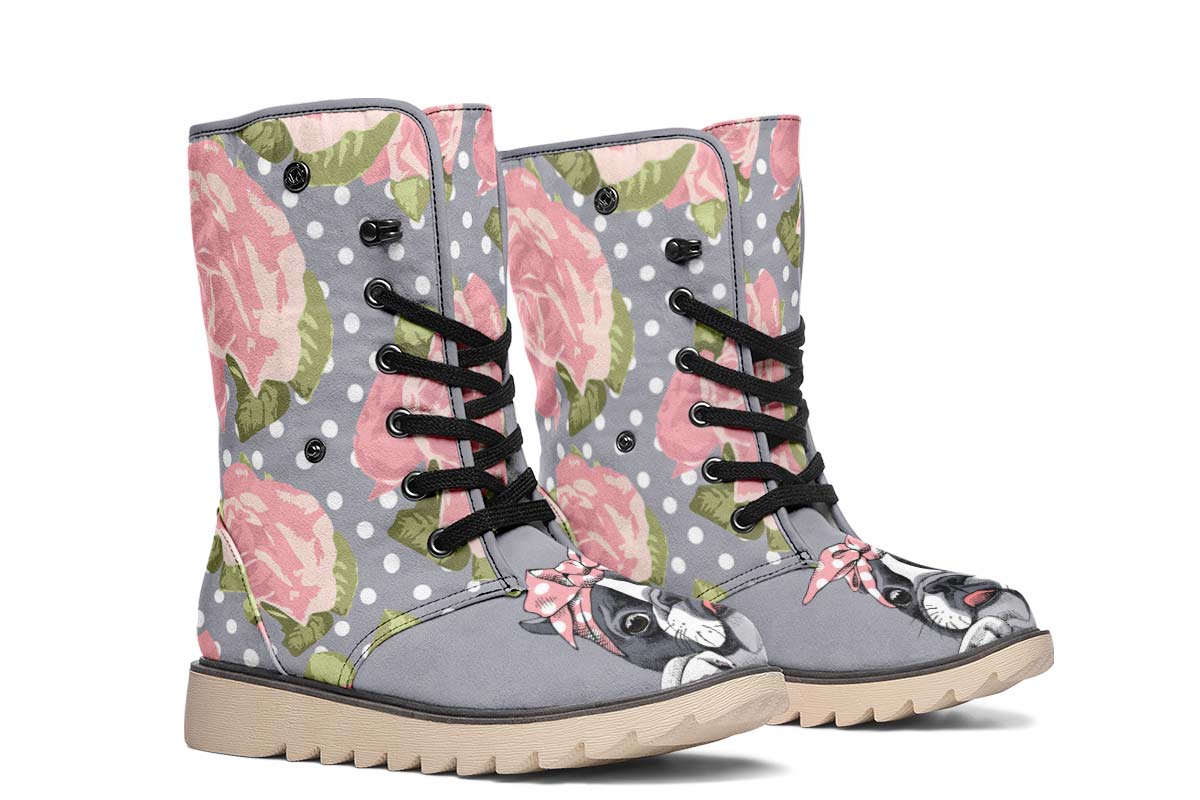 Floral Boston Terrier Pink Polar Vibe Boots