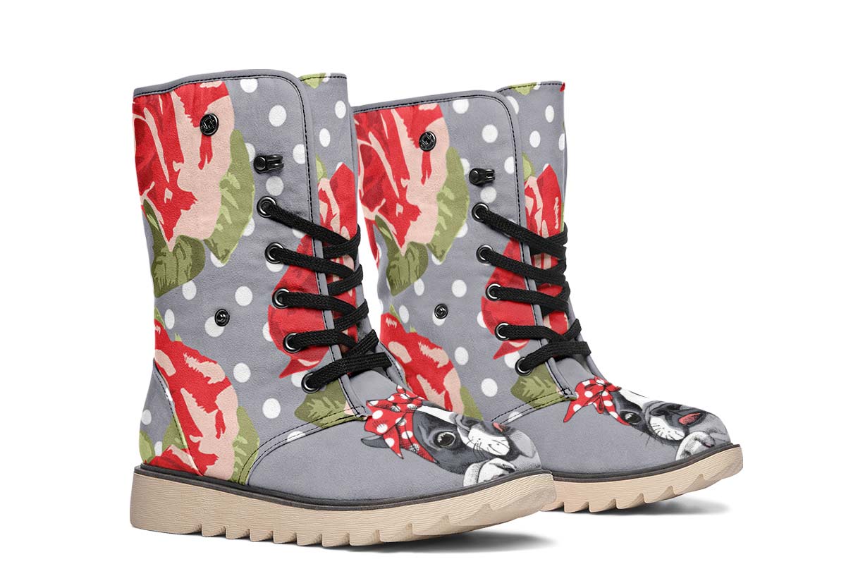 Floral Boston Terrier Red Polar Vibe Boots