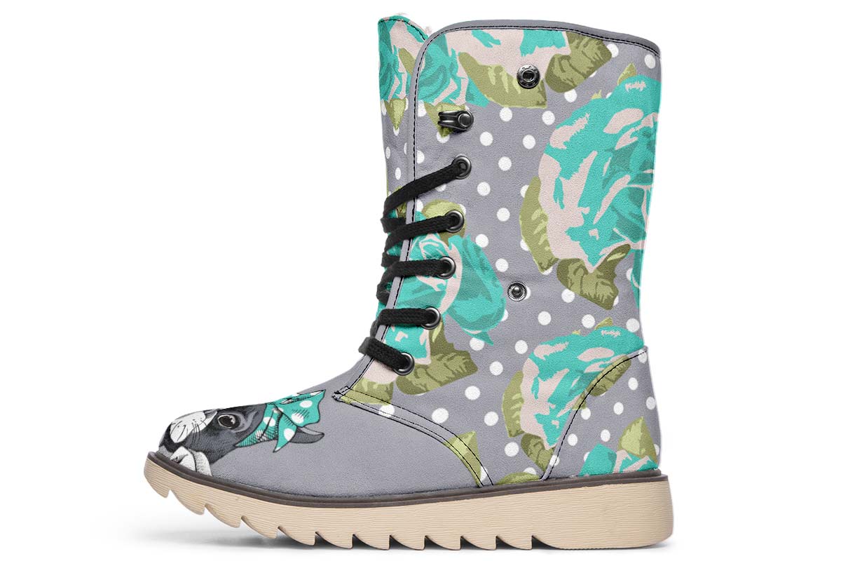 Floral Boston Terrier Turquoise Polar Vibe Boots