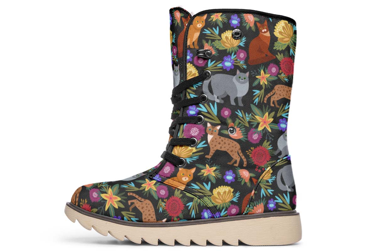 Floral Cat Pattern Polar Vibe Boots