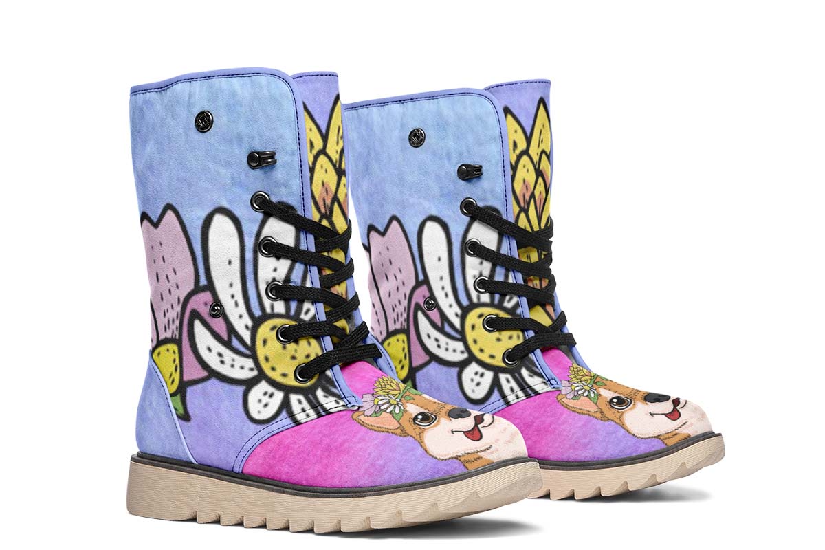 Fun Floral Shiba Inu Polar Vibe Boots