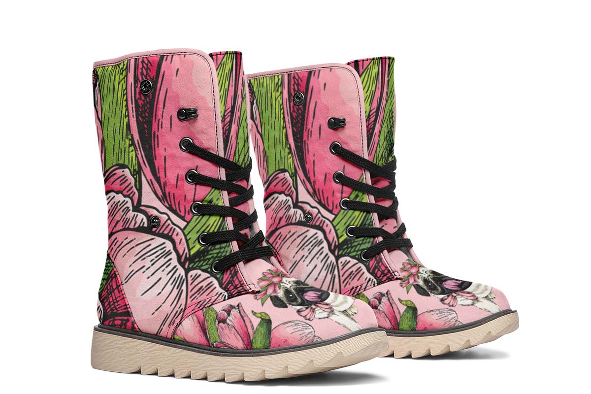 Goofy Floral Pug Polar Vibe Boots