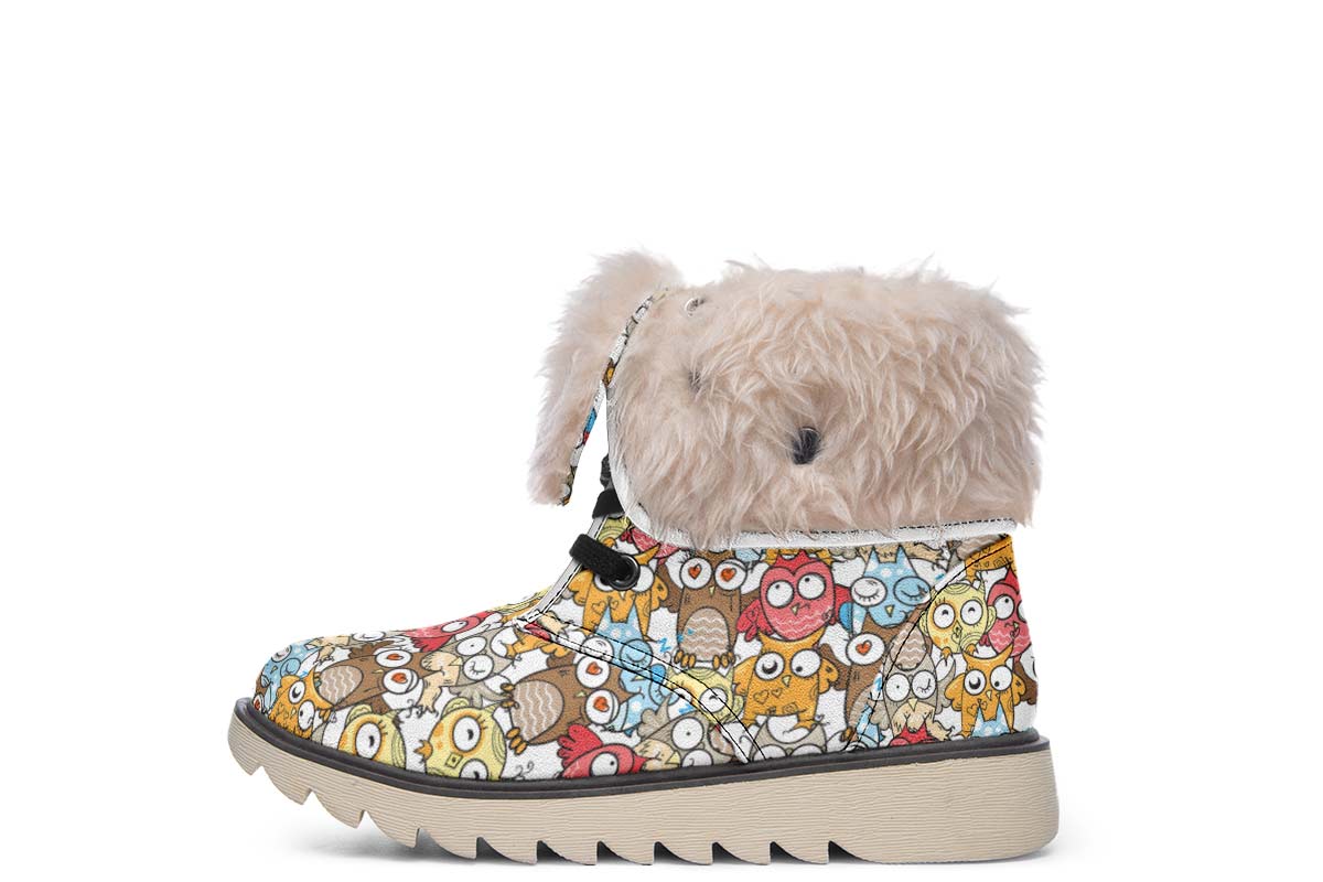 Silly Owl Pattern Polar Vibe Boots