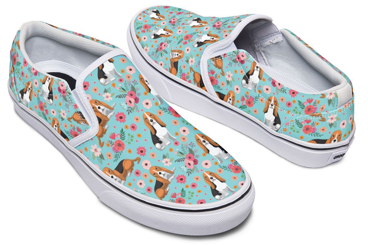 Basset Hound Flower Slip-On Shoes