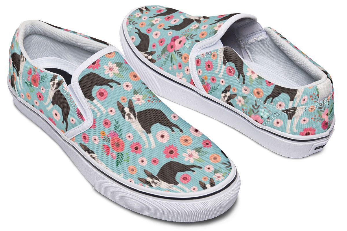 Boston Terrier Flower Slip-On Shoes
