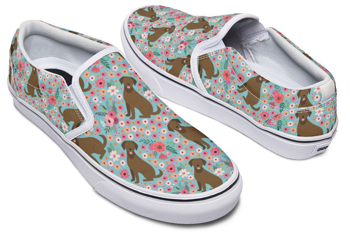 Chocolate Labrador Flower Slip-On Shoes