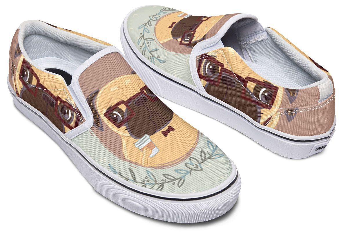 Coffee Pug Slip-On Shoes