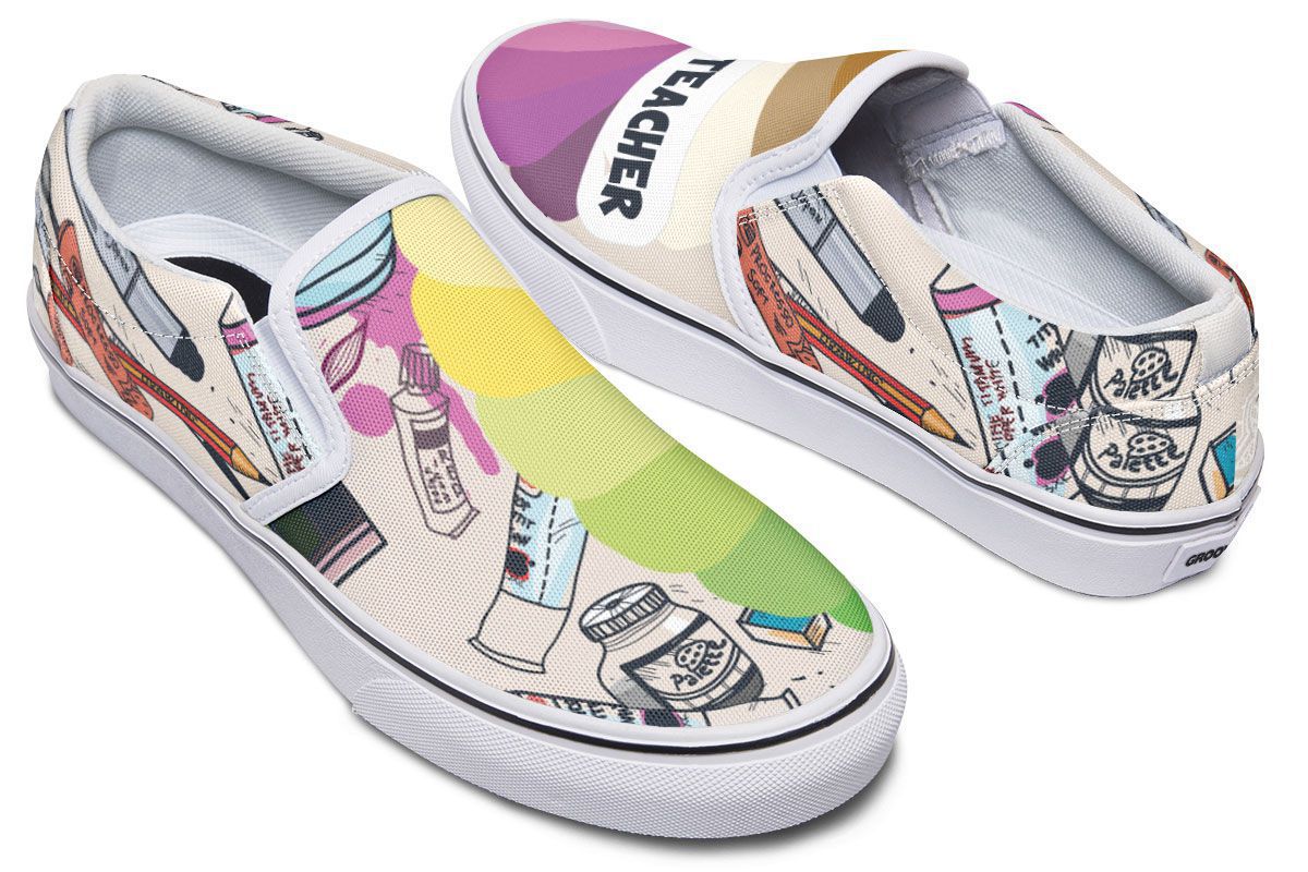Colorful Art Teacher Slip-On Shoes