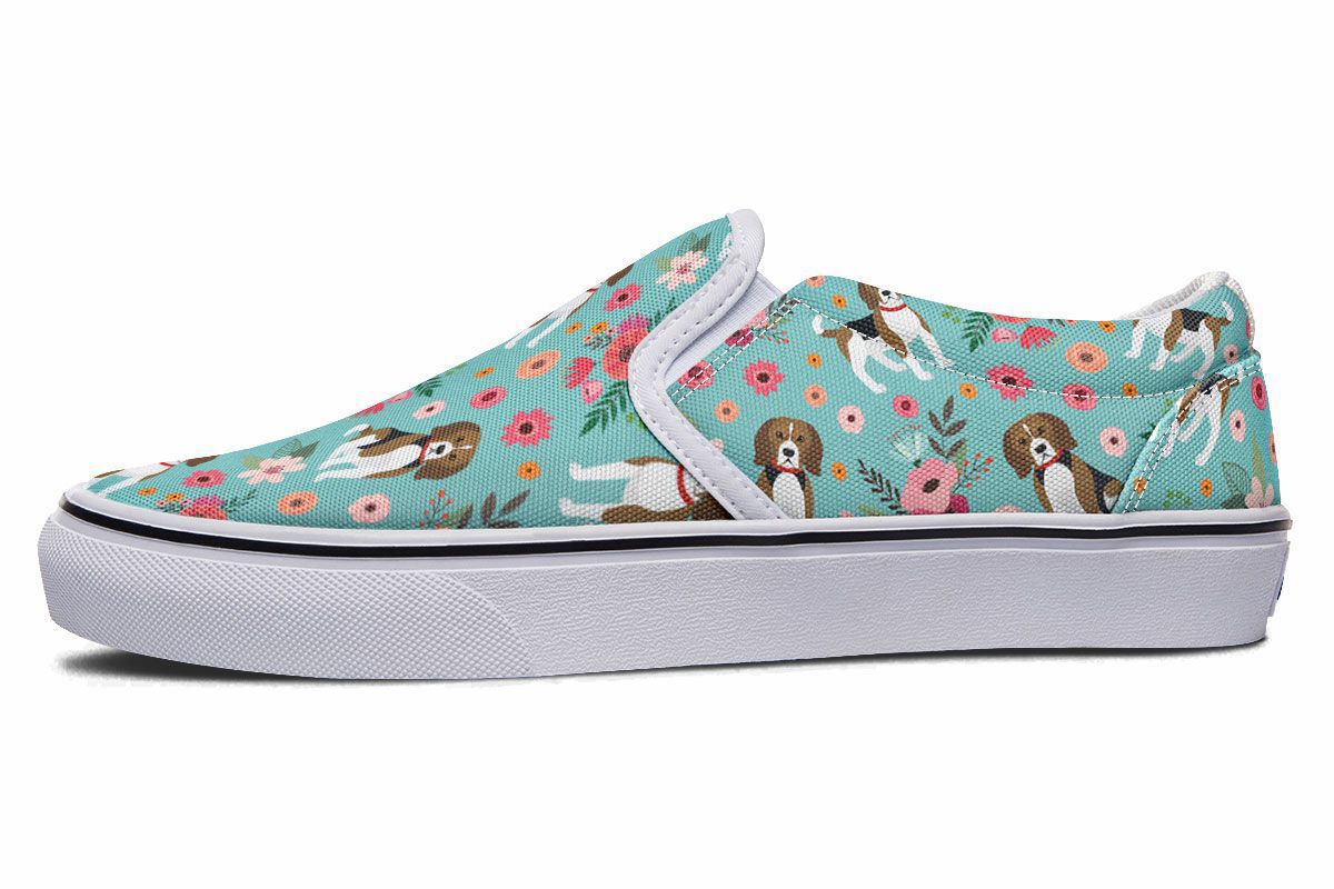 Cute Beagle Flower Slip-On Shoes