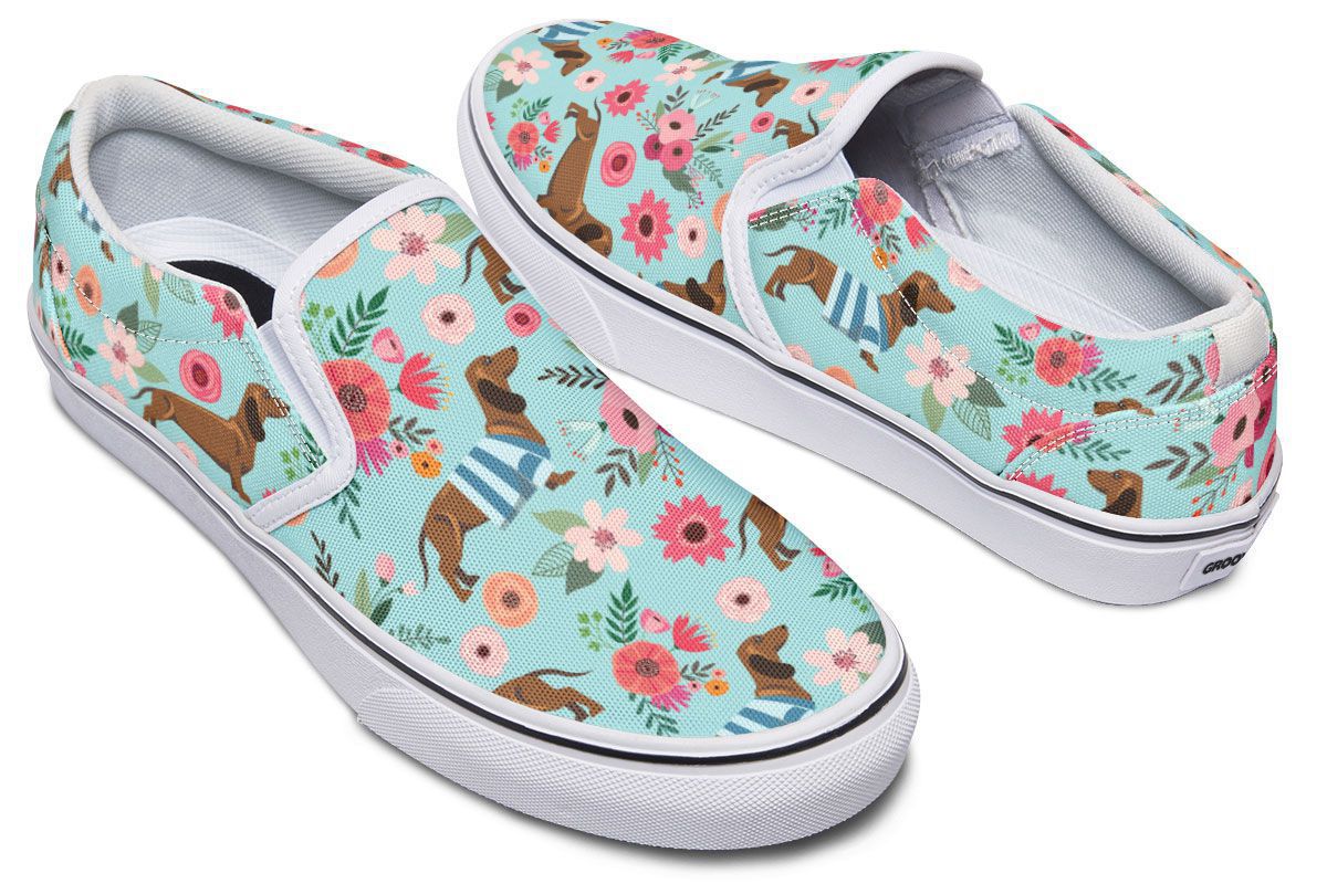 Dachshund Flower Slip-On Shoes