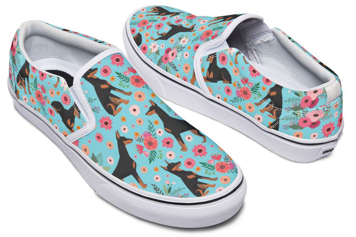 Doberman Flower Slip-On Shoes