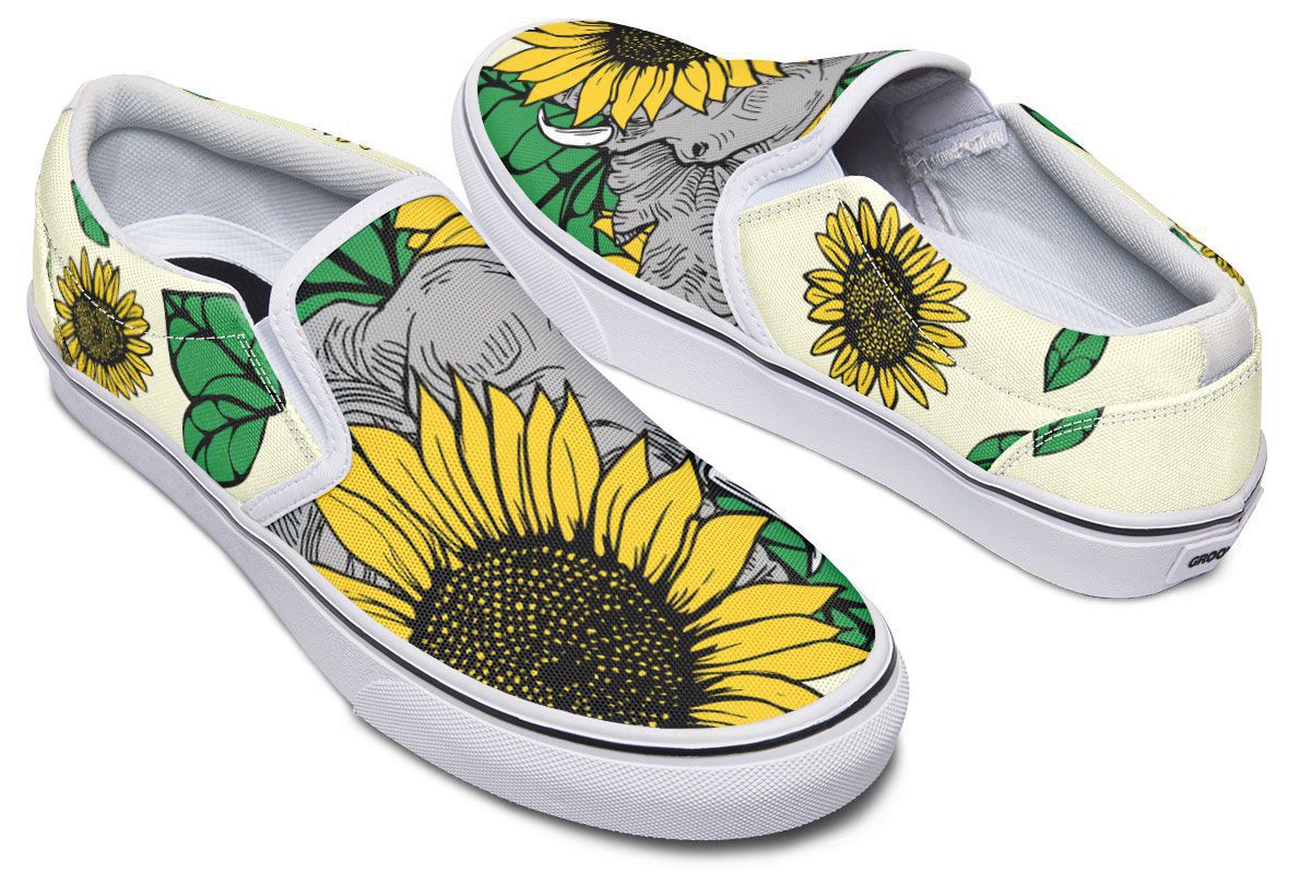 Elephant Sunflower Slip-On Shoes