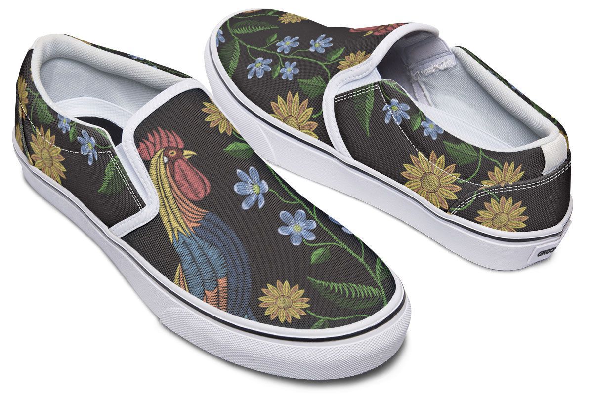 Embroidery Chicken Slip-On Shoes