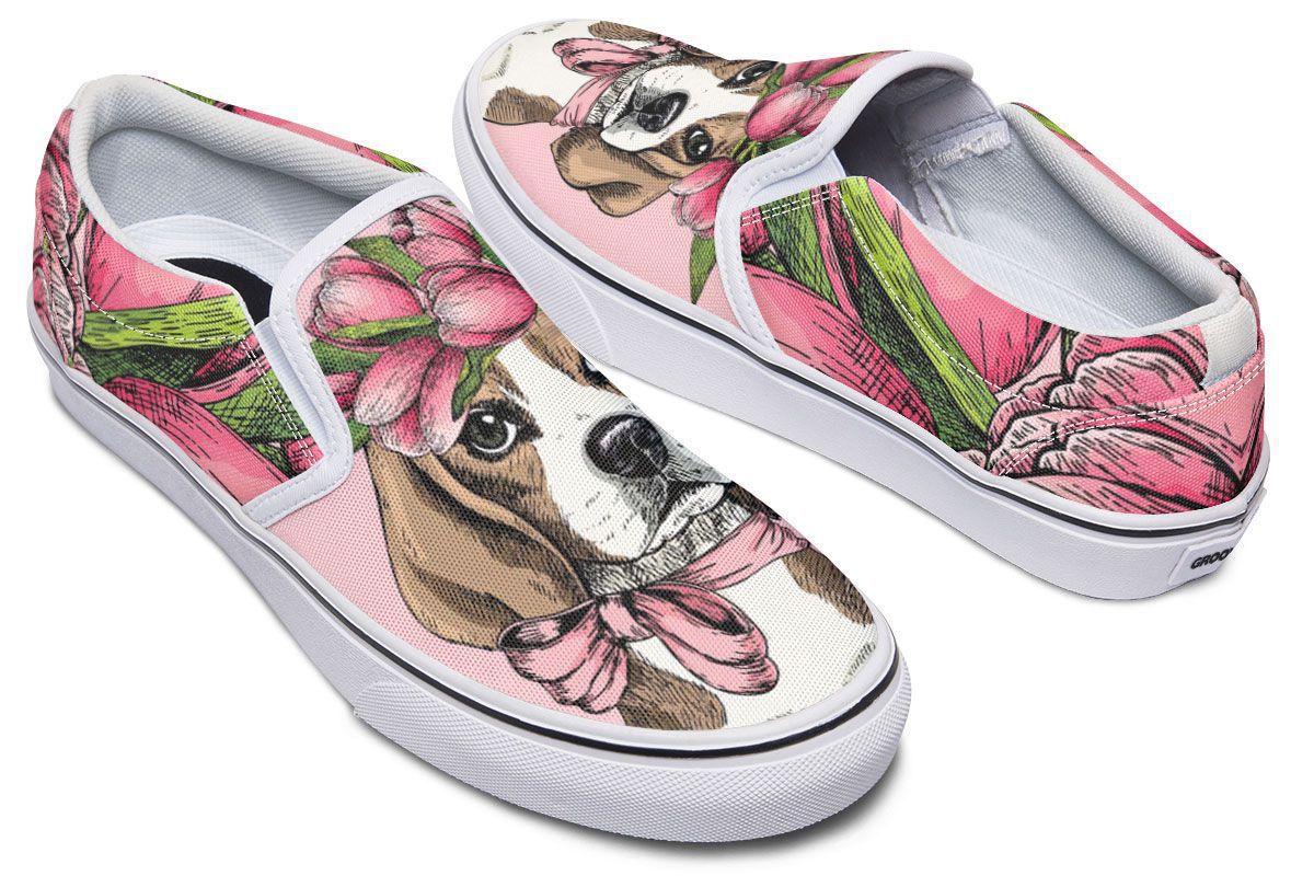 Floral Beagle Slip-On Shoes