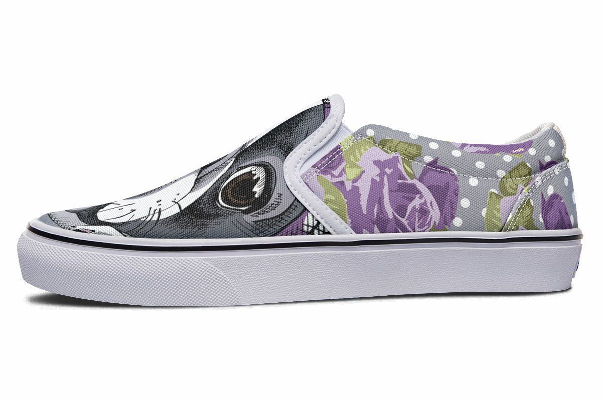 Floral Boston Terrier Purple Slip-On Shoes