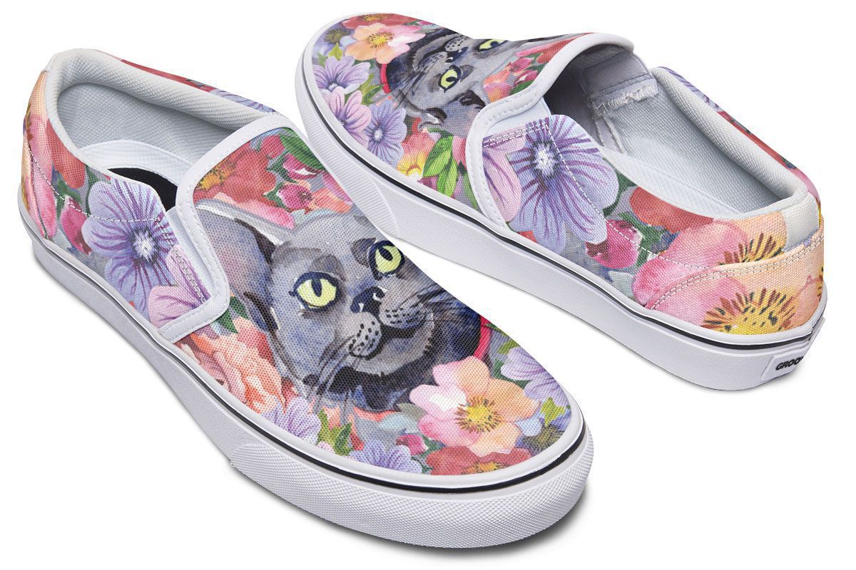 Floral Cat Slip-On Shoes