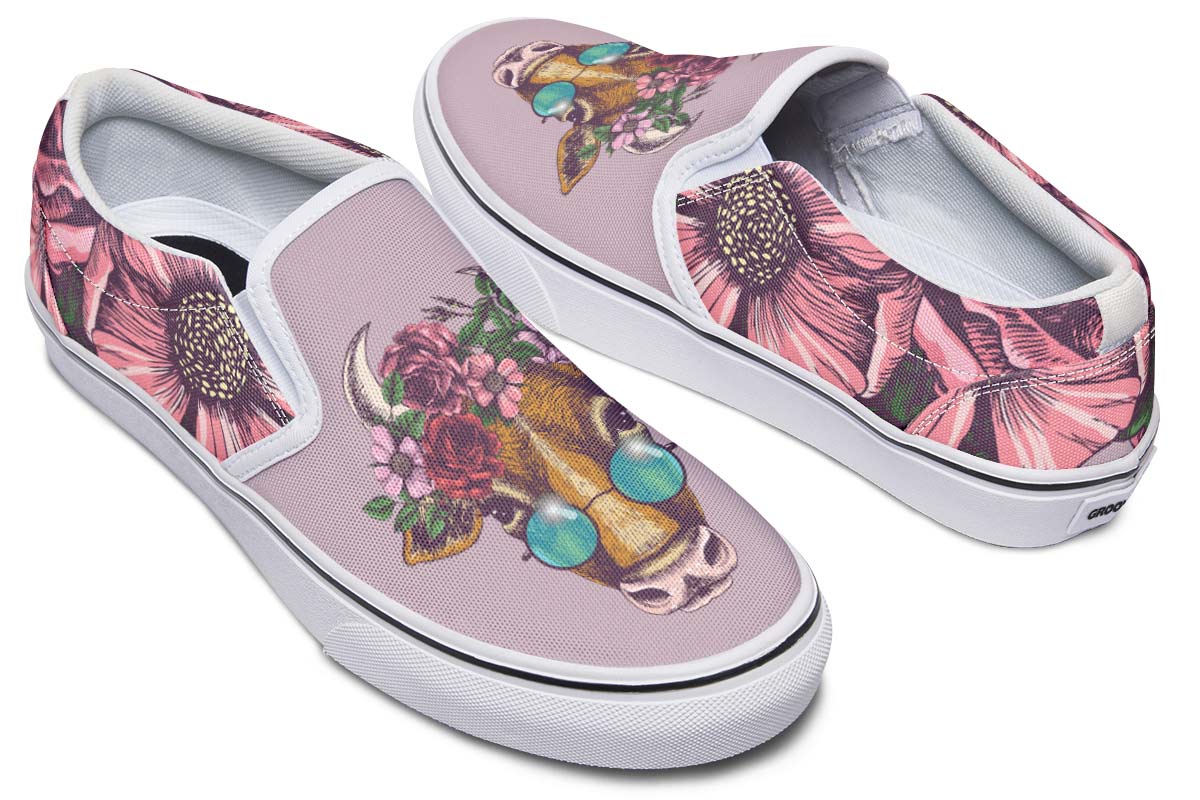 Floral Cow Slip-On Shoes