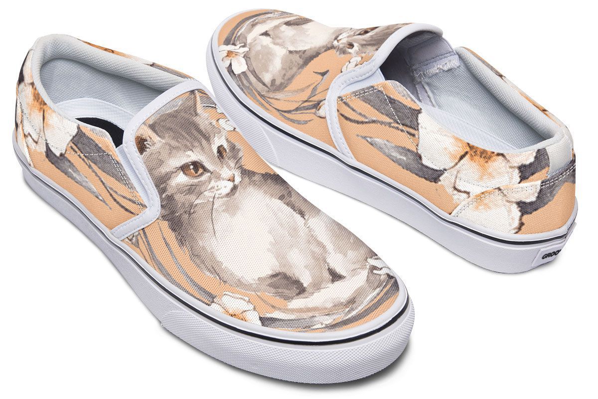 Floral Kitten Slip-On Shoes