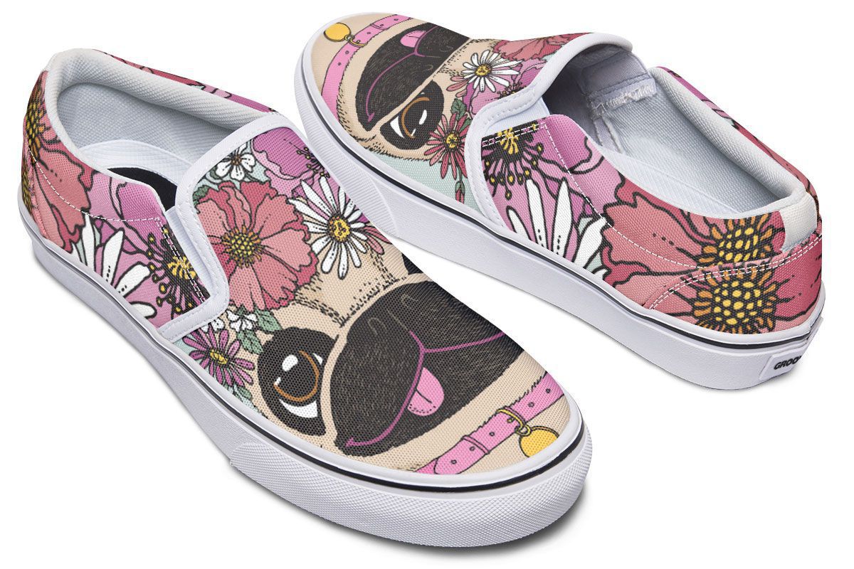 Floral Pug Slip-On Shoes
