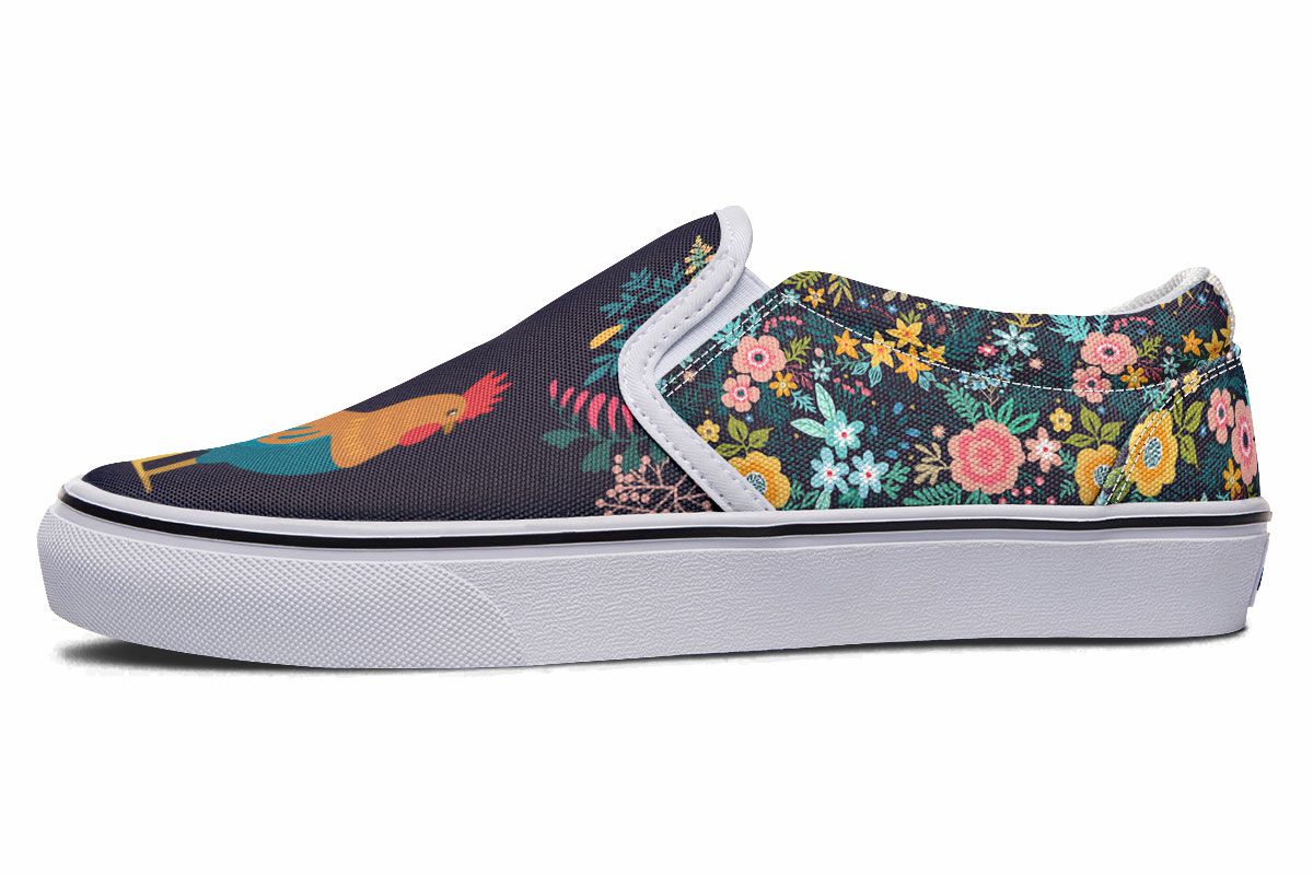 Floral Rooster Slip-On Shoes