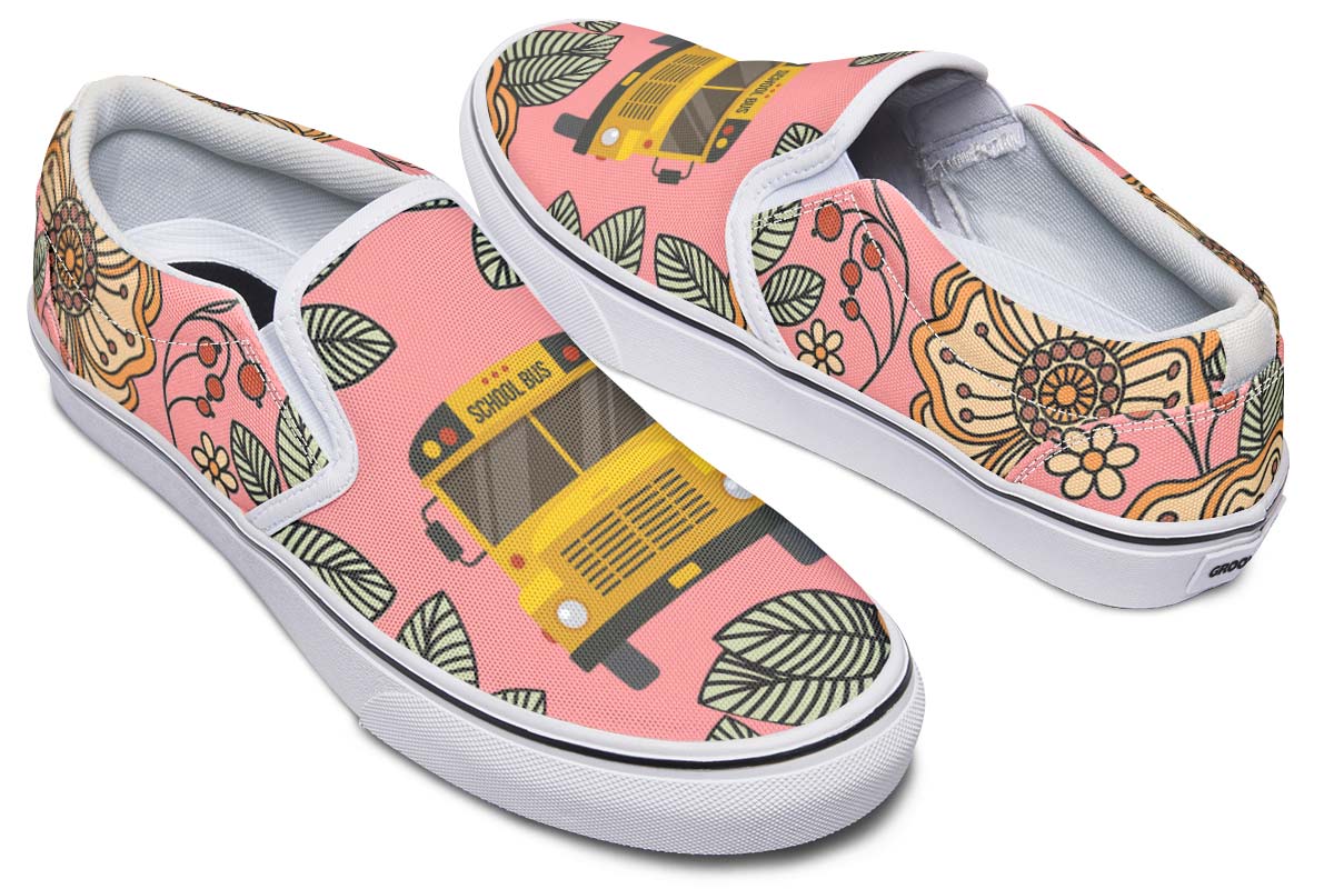 Floral School Bus Slip-On Shoes