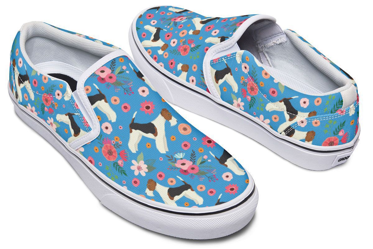 Fox Terrier Flower Slip-On Shoes