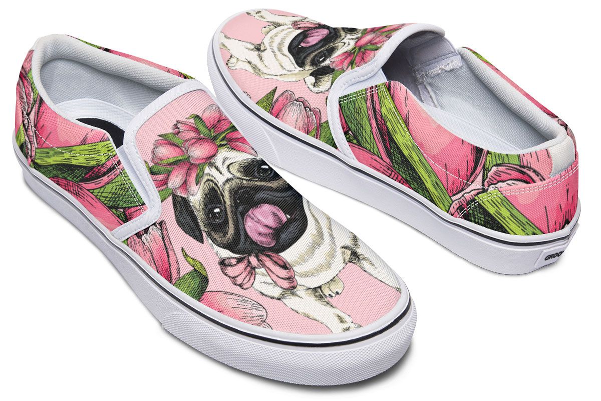 Goofy Floral Pug Slip-On Shoes