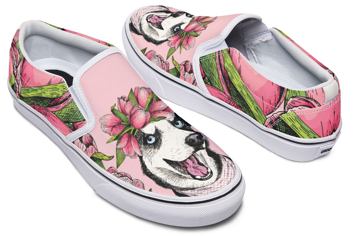 Goofy Siberian Husky Slip-On Shoes