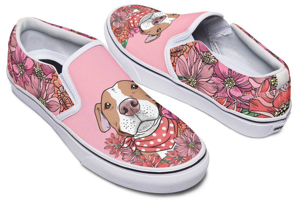 Illustrated Brown Pit Bull Slip-On Shoes