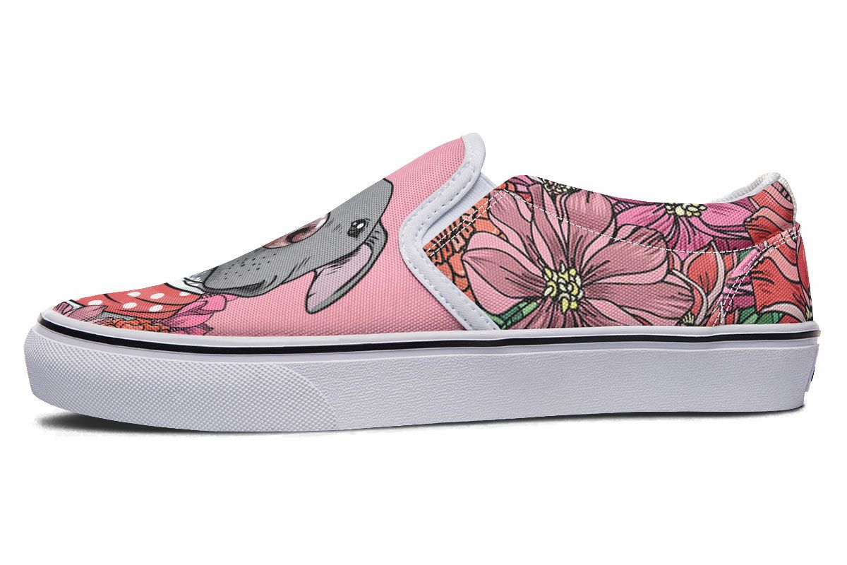 Illustrated Grey Pit Bull Slip-On Shoes