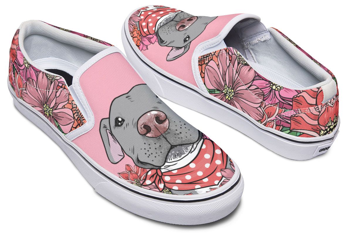 Illustrated Grey Pit Bull Slip-On Shoes