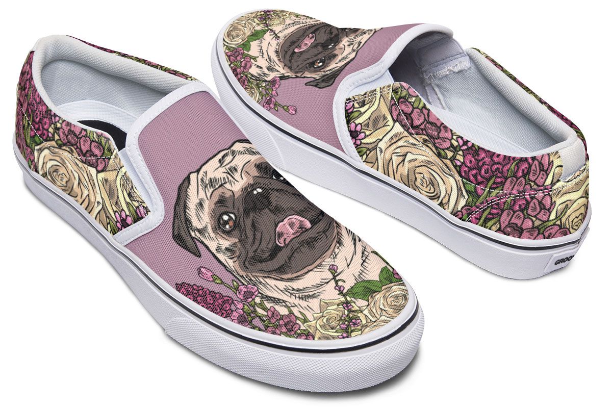 Illustrated Pug Slip-On Shoes