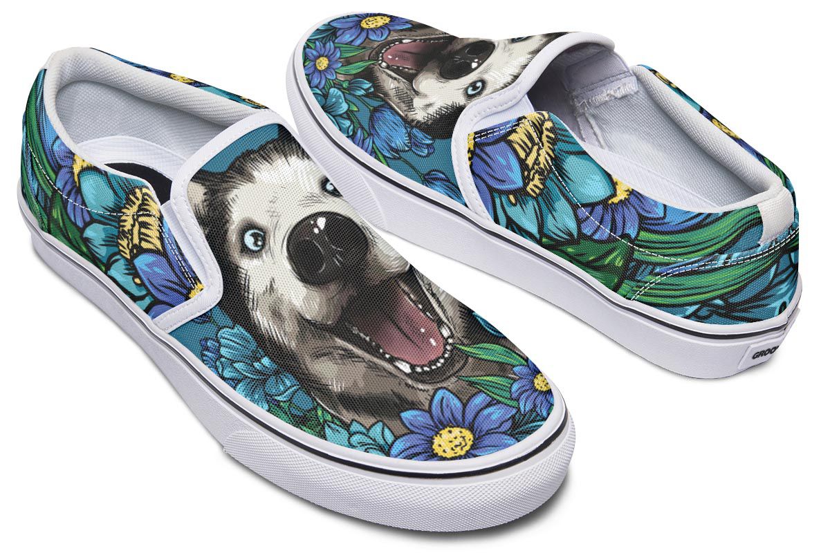 Illustrated Siberian Husky Slip-On Shoes