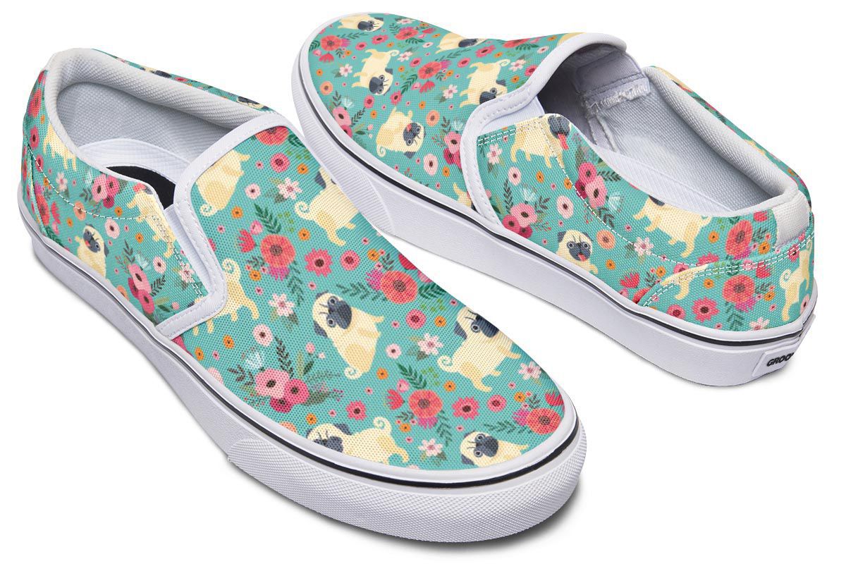 Pug Flower Slip-On Shoes