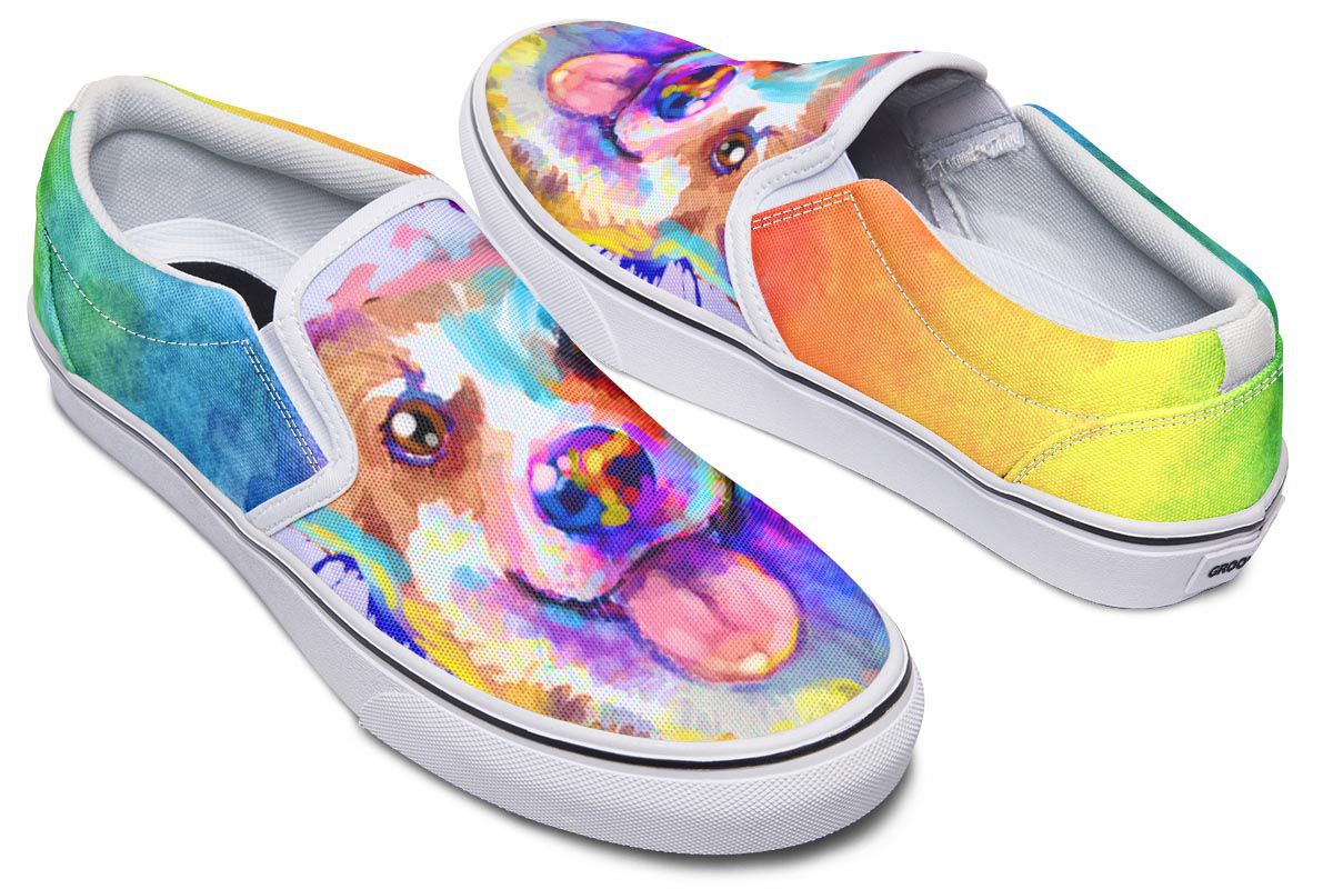 Rainbow Corgi Slip-On Shoes