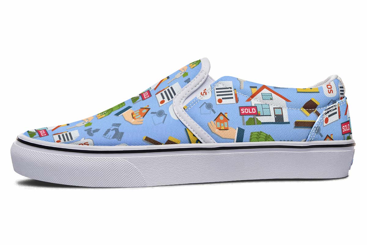 Real Estate Pattern Blue Slip-On Shoes