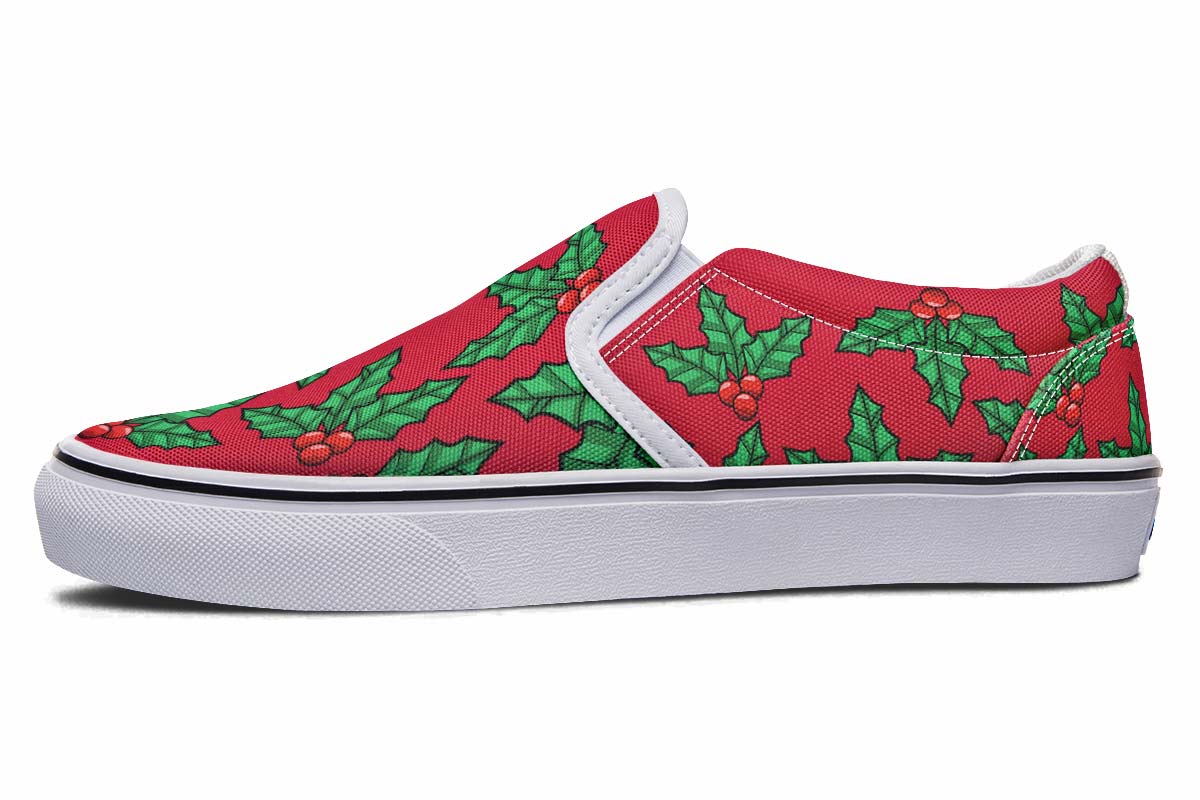 Red And Green Mistletoe Slip-On Shoes