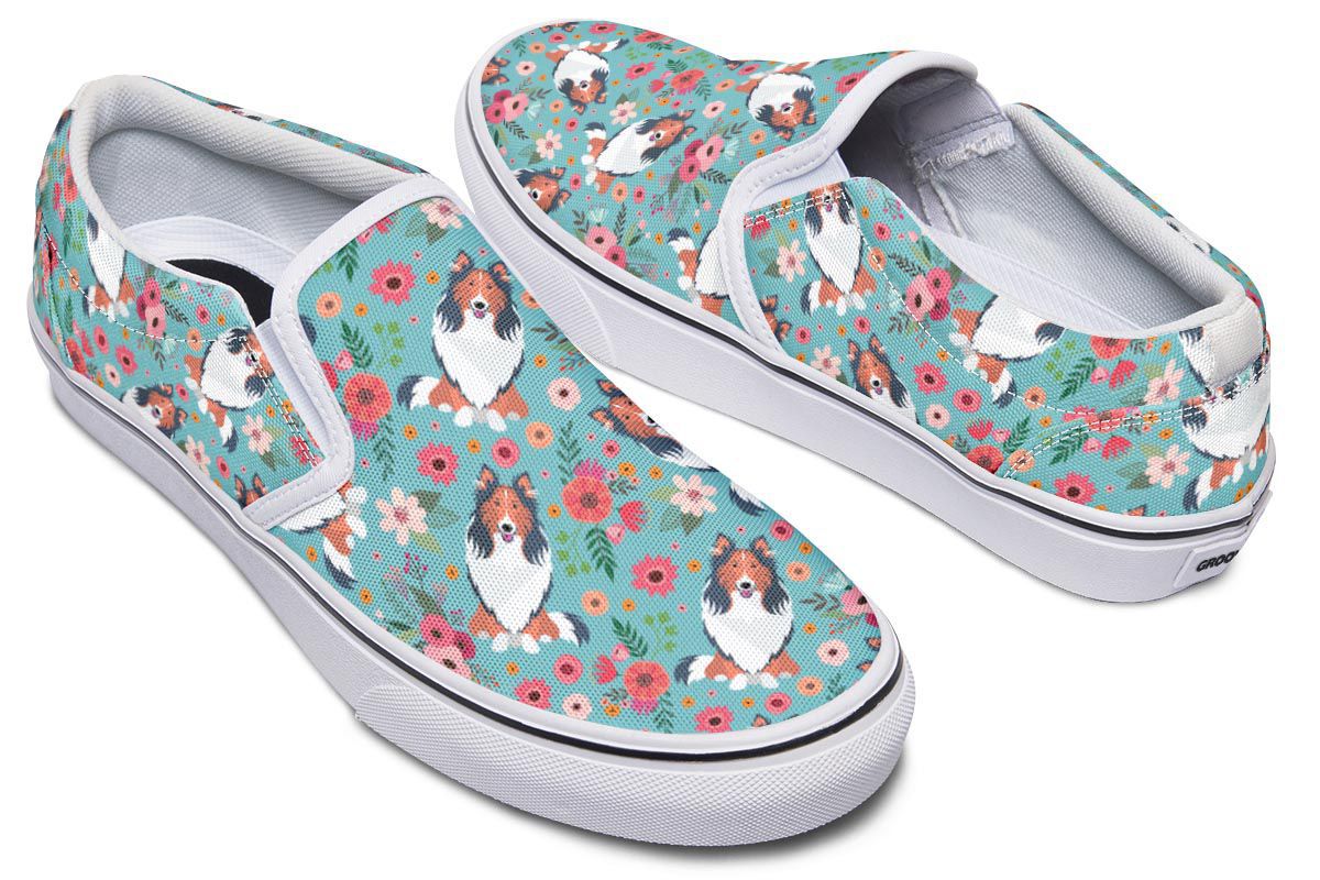 Rough Collie Flower Slip-On Shoes