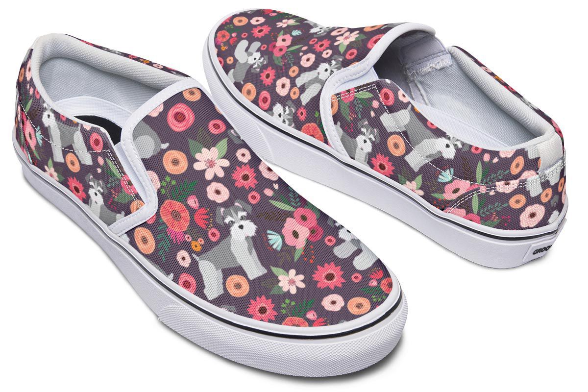 Schnauzer Flower Slip-On Shoes