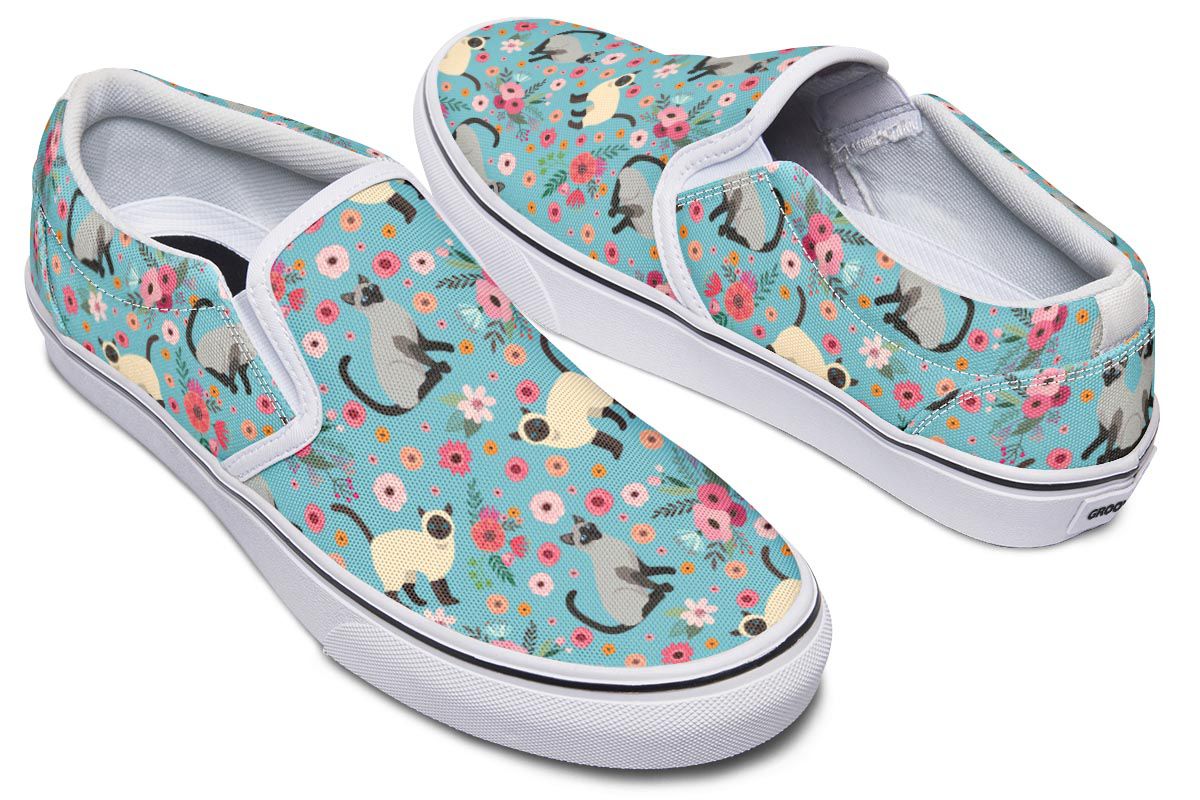 Siamese Cat Flower Slip-On Shoes