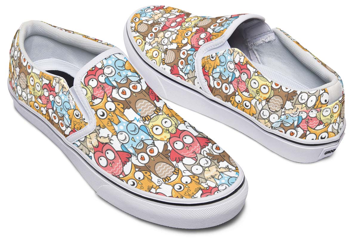 Silly Owl Pattern Slip-On Shoes