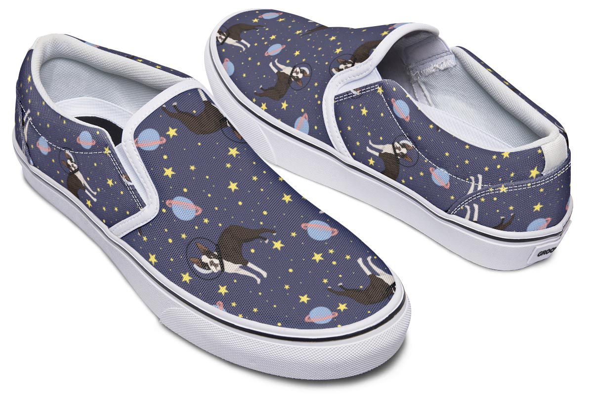 Space Boston Terrier Slip-On Shoes