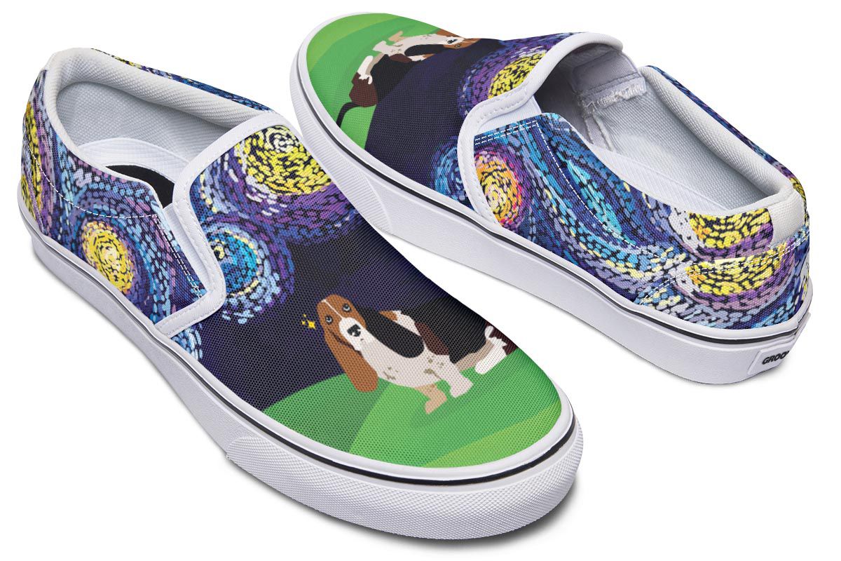 Starry Night Basset Hound Slip-On Shoes