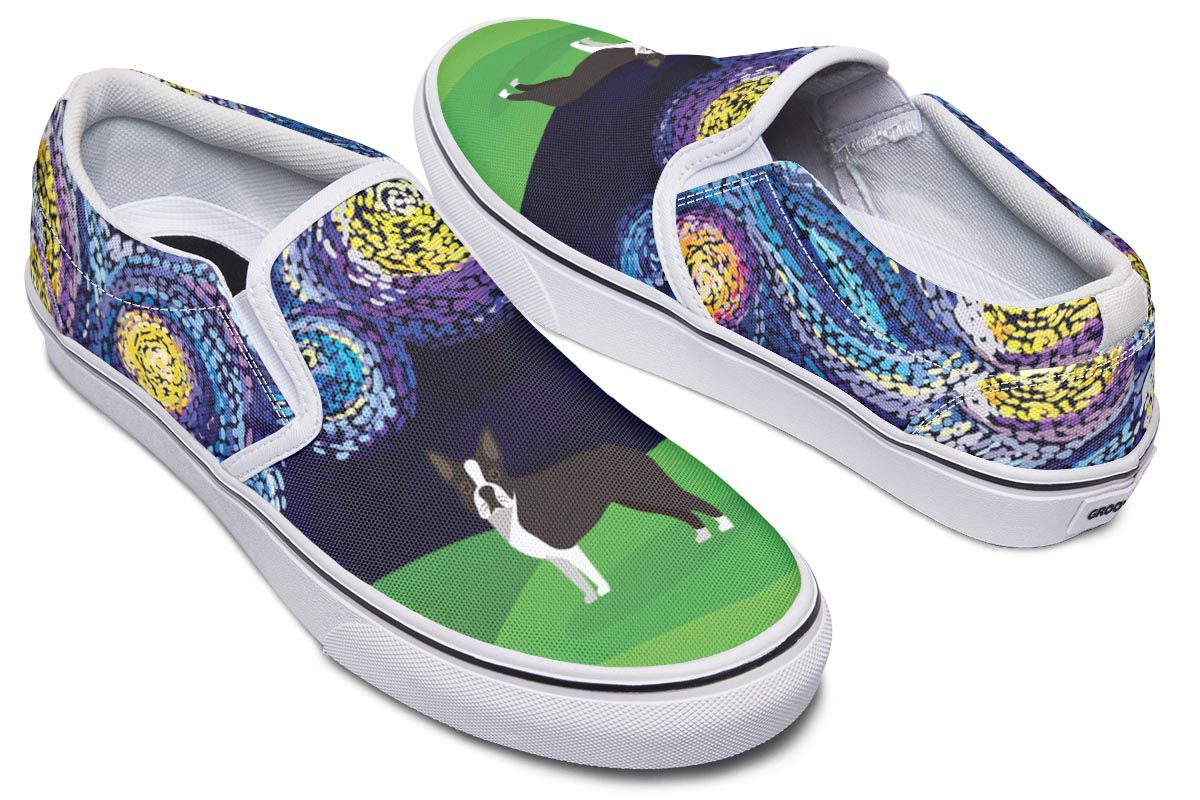 Starry Night Boston Terrier Slip-On Shoes