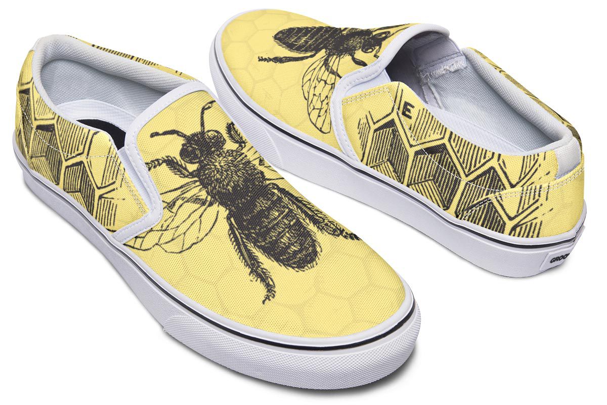 Vintage Bee Diagram Slip-On Shoes