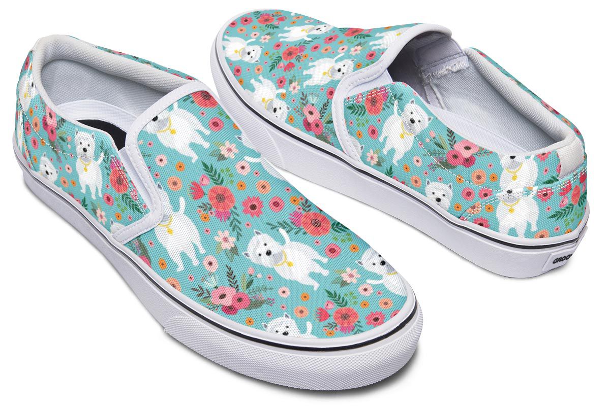 Westie Flower Slip-On Shoes