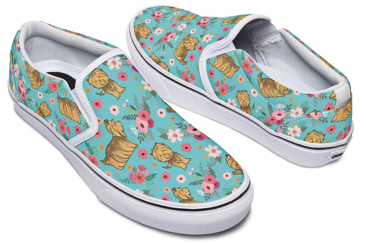 Yorkshire Terrier Flower Slip-On Shoes