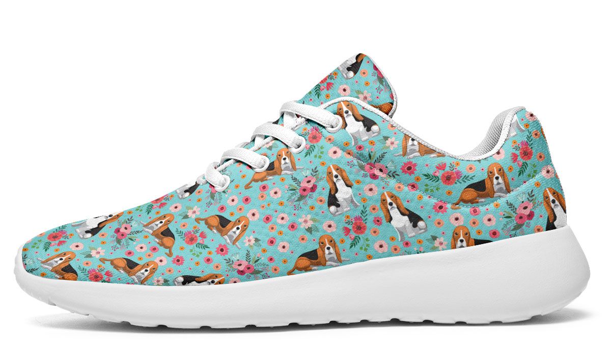 Basset Hound Flower Athletic Sneakers