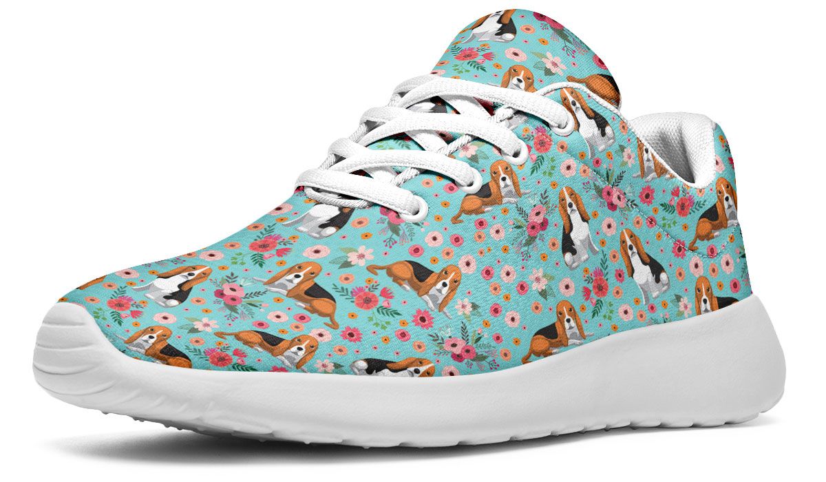 Basset Hound Flower Athletic Sneakers