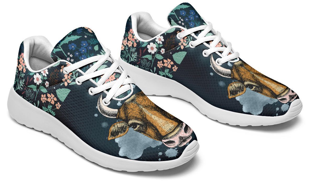 Blue Floral Cow Athletic Sneakers